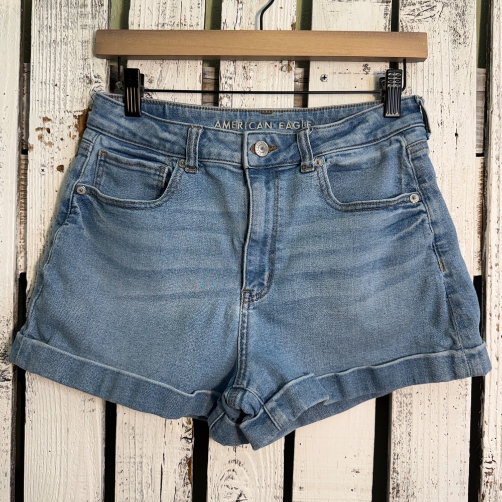 American Eagle Denim Shorts Women 6 Light Wash Cuffed High Rise Stretch Indie